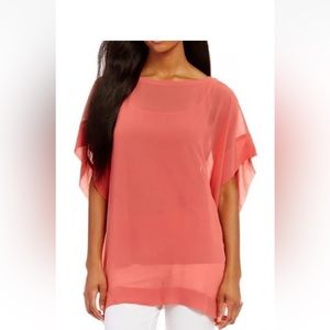 198.00 NWT Eileen Fisher Sheer Silk Georgette Coral 2 Pc Set Top nice set w/cami